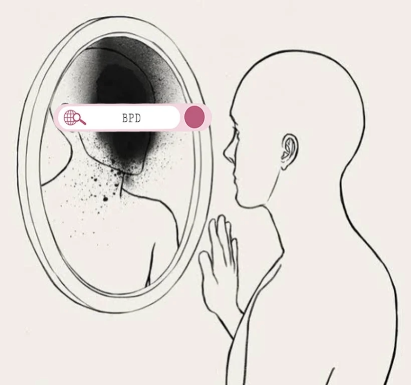 A person is looking to himself on mirror , showing signs of emotional distress and inner conflict, representing Borderline Personality Disorder.